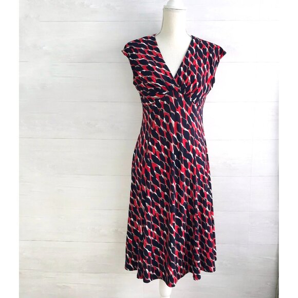Chaps Red Navy Blue Print Dress Size XL X-Large Spring Summer Career Wedding - Picture 1 of 6